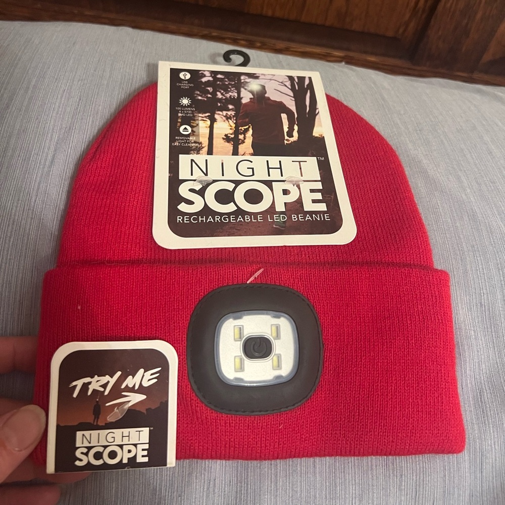 Night Scope Rechargeable LED Red Beanie, new with tags, unisex